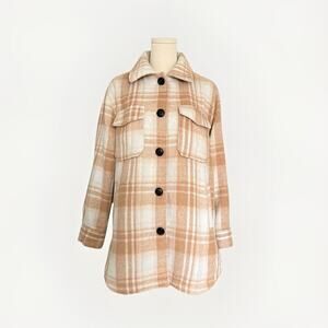 Sebby Plaid Flannel Jacket Sz M Beige Coat Farmcore Rustic Outdoor Thermal Cabin
